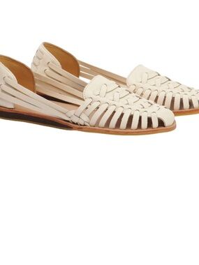 Nisolo Leather Huarache Flats in Bone